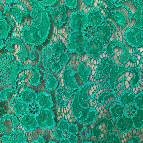 Saks Fifth Ave Black Label midi dress cap sleeve green lace beige lining size 12 - Picture 3 of 8